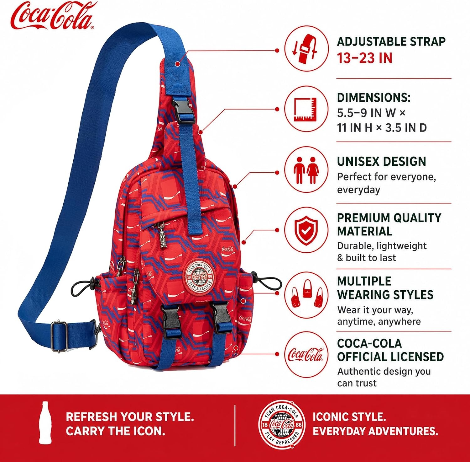 image:imageSling Backpack Crossbody Bag with CocaCola Logo Sling Bag Travel Casual Daypack UnisexNavy