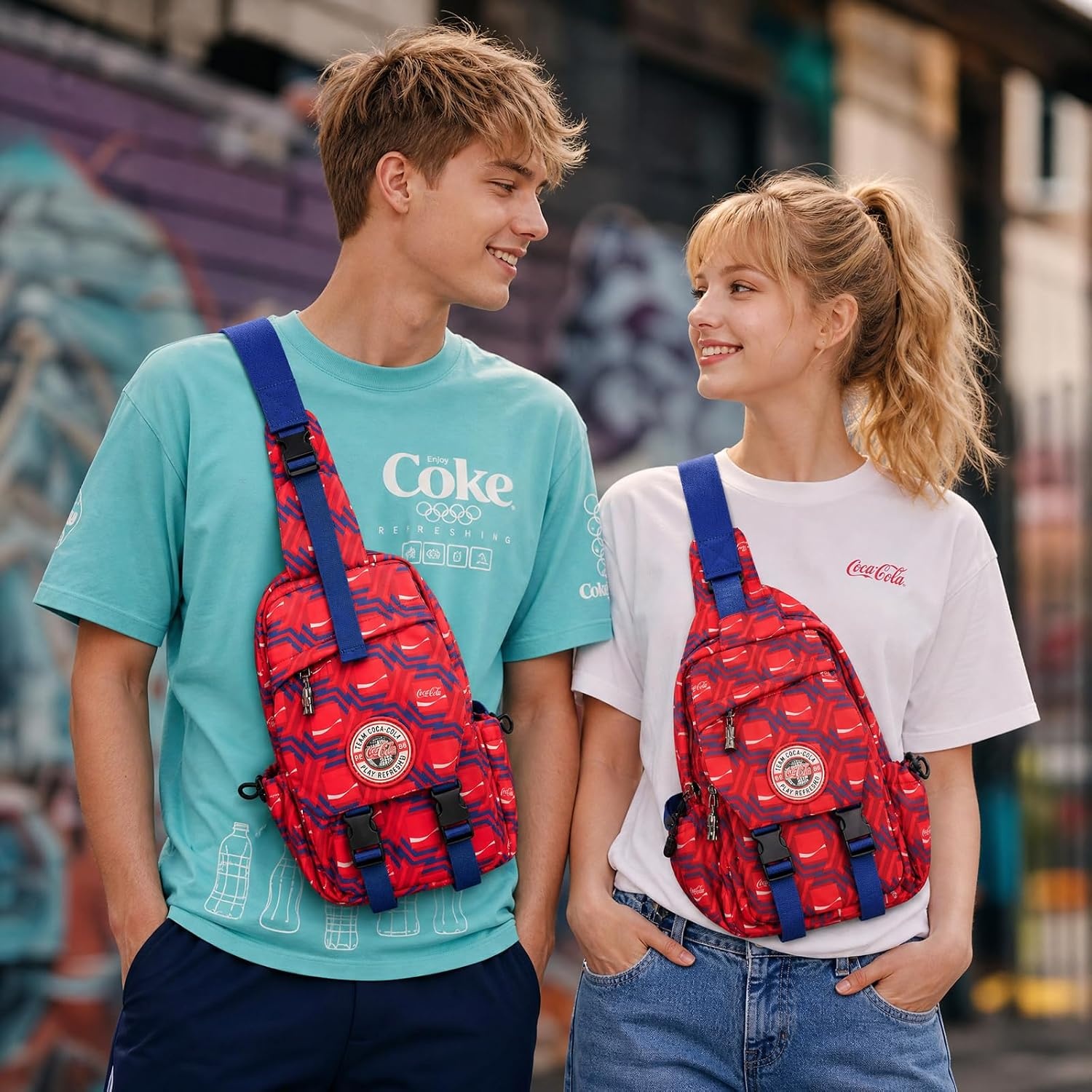 image:imageSling Backpack Crossbody Bag with CocaCola Logo Sling Bag Travel Casual Daypack UnisexNavy