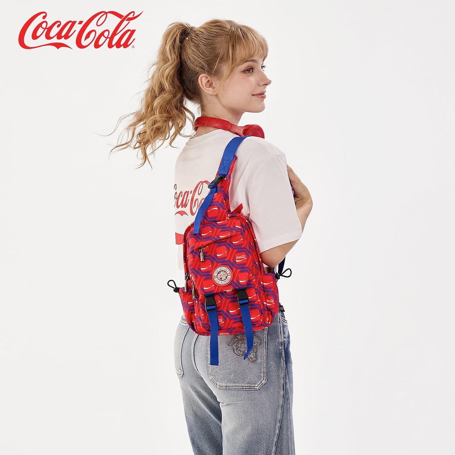 image:imageSling Backpack Crossbody Bag with CocaCola Logo Sling Bag Travel Casual Daypack UnisexNavy