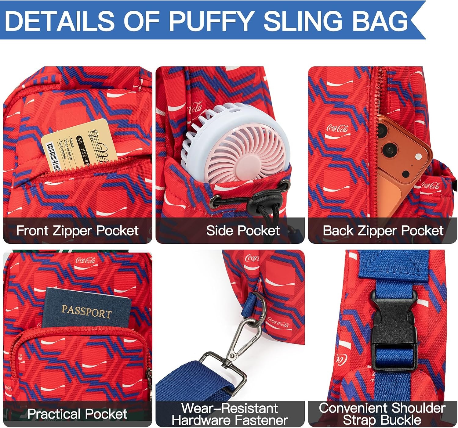 image:imageSling Backpack Crossbody Bag with CocaCola Logo Sling Bag Travel Casual Daypack UnisexNavy