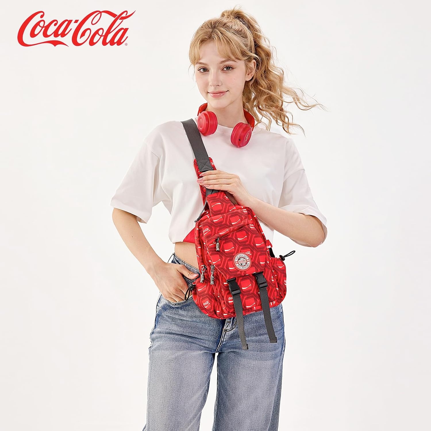 image:imageSling Backpack Crossbody Bag with CocaCola Logo Sling Bag Travel Casual Daypack UnisexRed