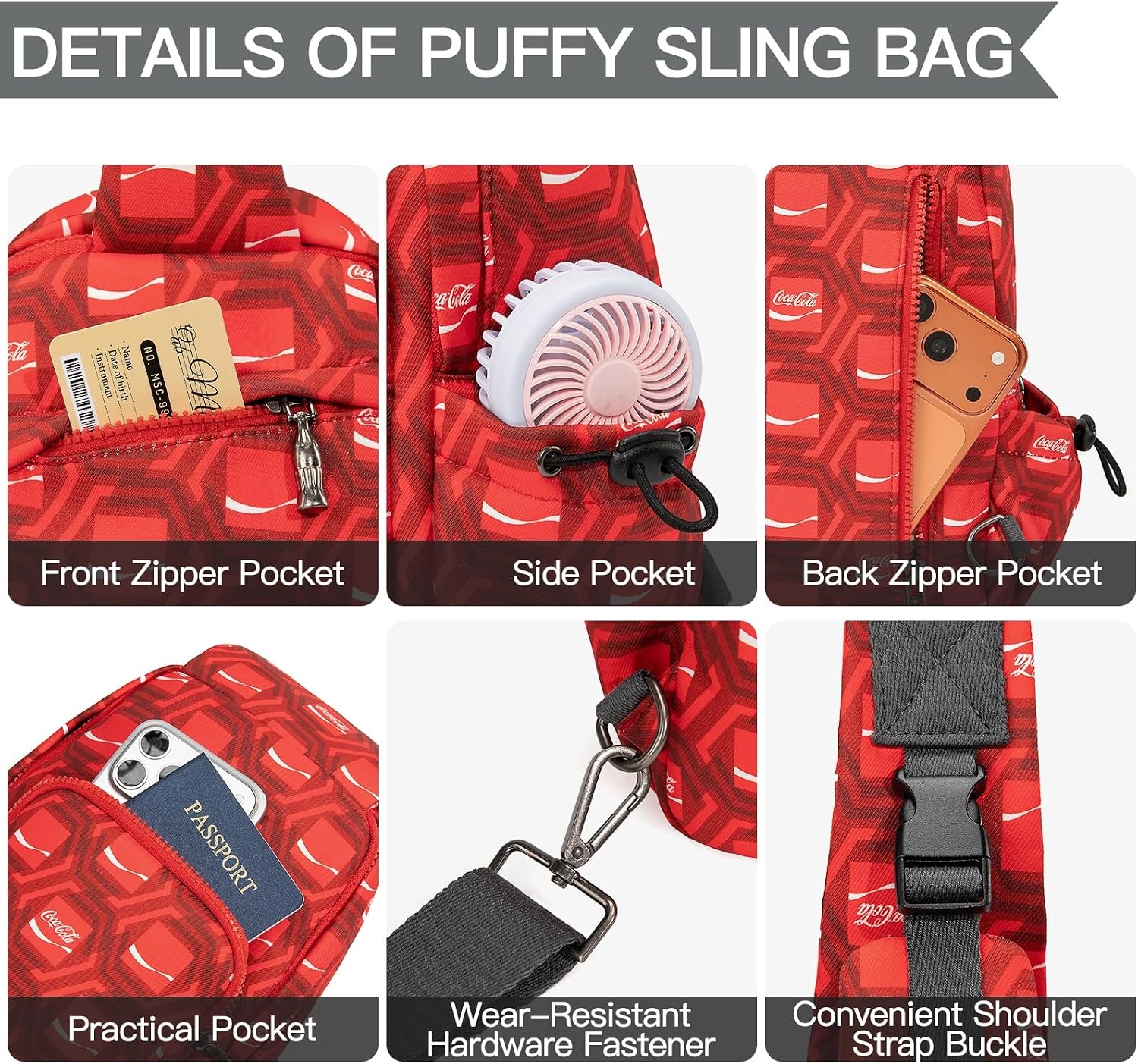 image:imageSling Backpack Crossbody Bag with CocaCola Logo Sling Bag Travel Casual Daypack UnisexRed