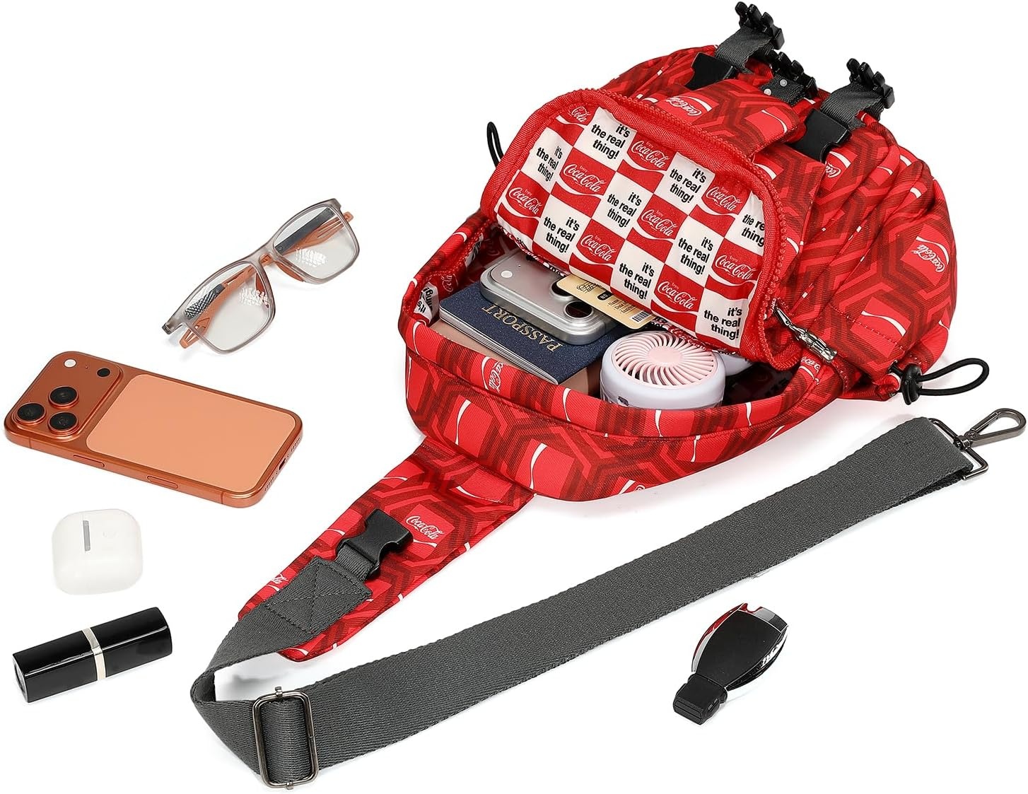 image:imageSling Backpack Crossbody Bag with CocaCola Logo Sling Bag Travel Casual Daypack UnisexRed