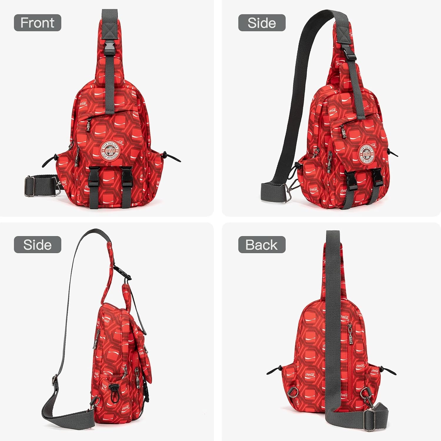 image:imageSling Backpack Crossbody Bag with CocaCola Logo Sling Bag Travel Casual Daypack UnisexRed