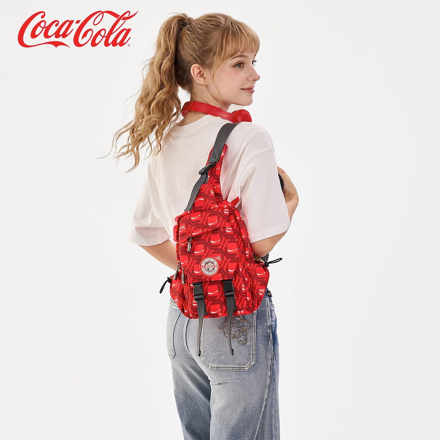 image:imageSling Backpack Crossbody Bag with CocaCola Logo Sling Bag Travel Casual Daypack UnisexRed