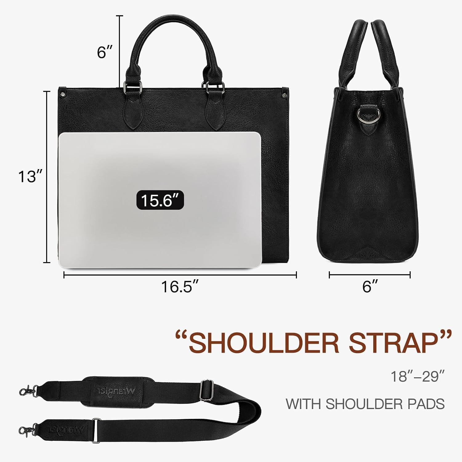 image:imageWrangler Laptop Tote Bag for Women 156 Inch Large Leather Work Bag with Cup Holder Vintage Computer Bags Briefcase HandbagBlack