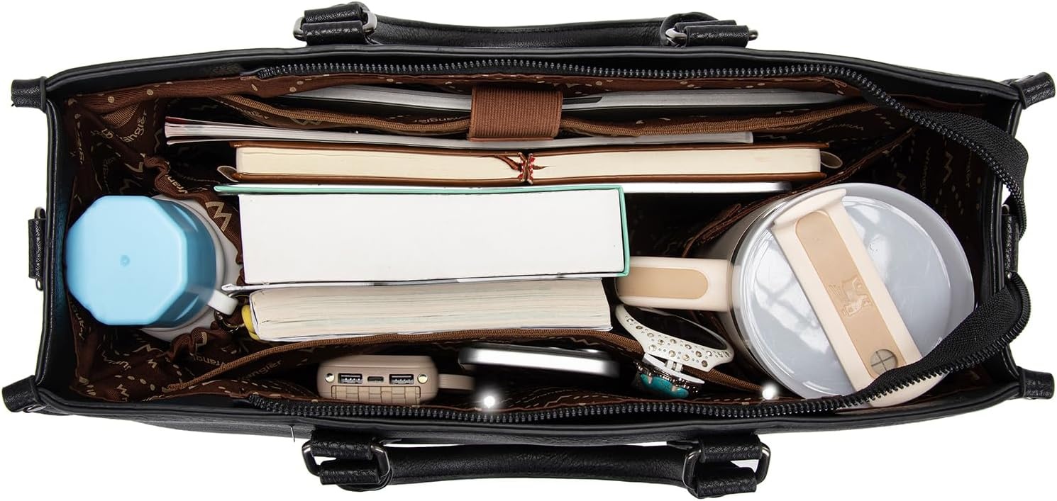 image:imageWrangler Laptop Tote Bag for Women 156 Inch Large Leather Work Bag with Cup Holder Vintage Computer Bags Briefcase HandbagBlack