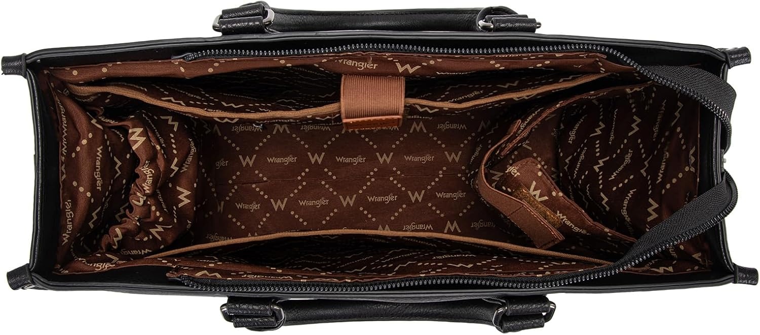 image:imageWrangler Laptop Tote Bag for Women 156 Inch Large Leather Work Bag with Cup Holder Vintage Computer Bags Briefcase HandbagBlack