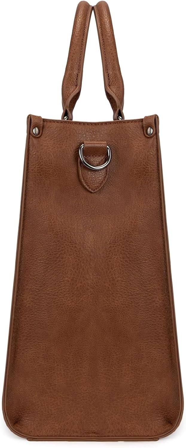 image:imageWrangler Laptop Tote Bag for Women 156 Inch Large Leather Work Bag with Cup Holder Vintage Computer Bags Briefcase HandbagBrown