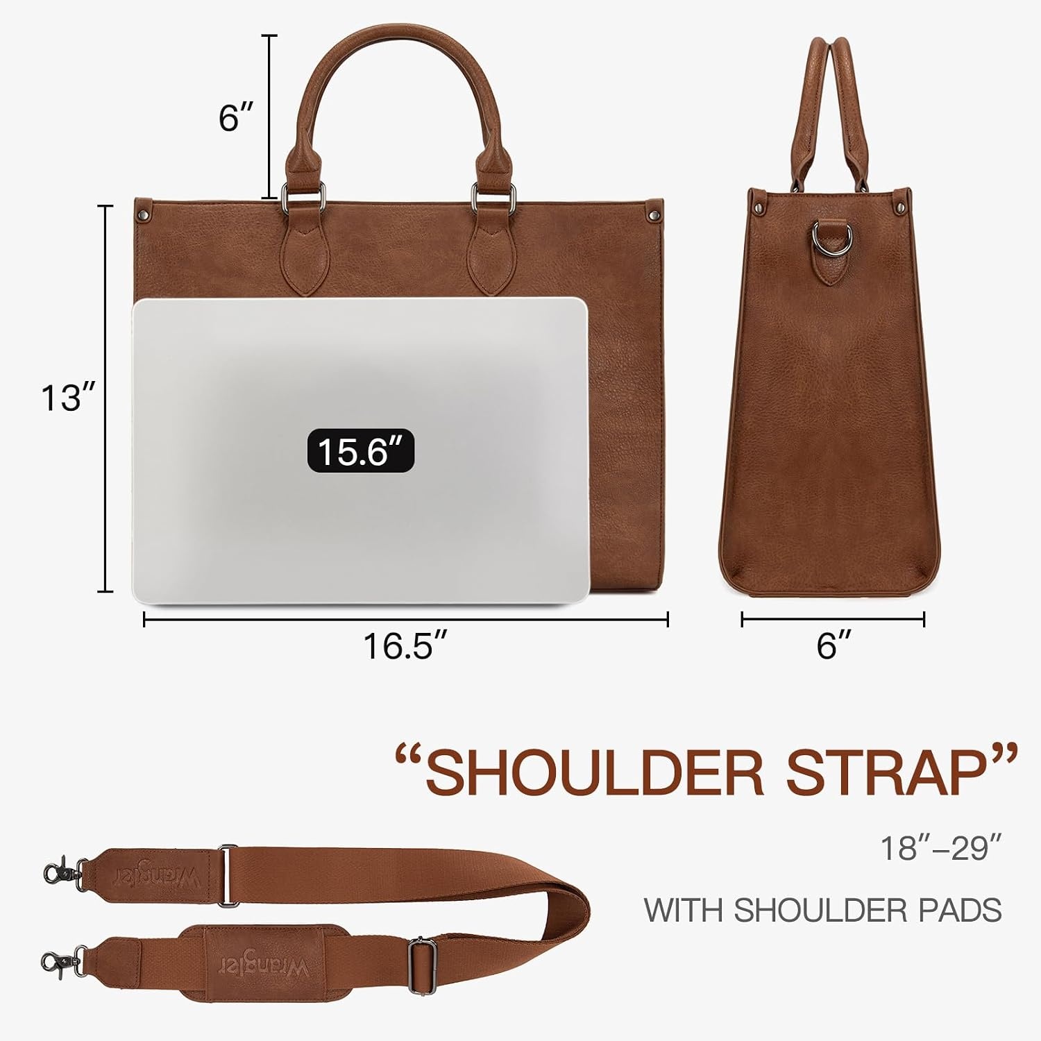 image:imageWrangler Laptop Tote Bag for Women 156 Inch Large Leather Work Bag with Cup Holder Vintage Computer Bags Briefcase HandbagBrown