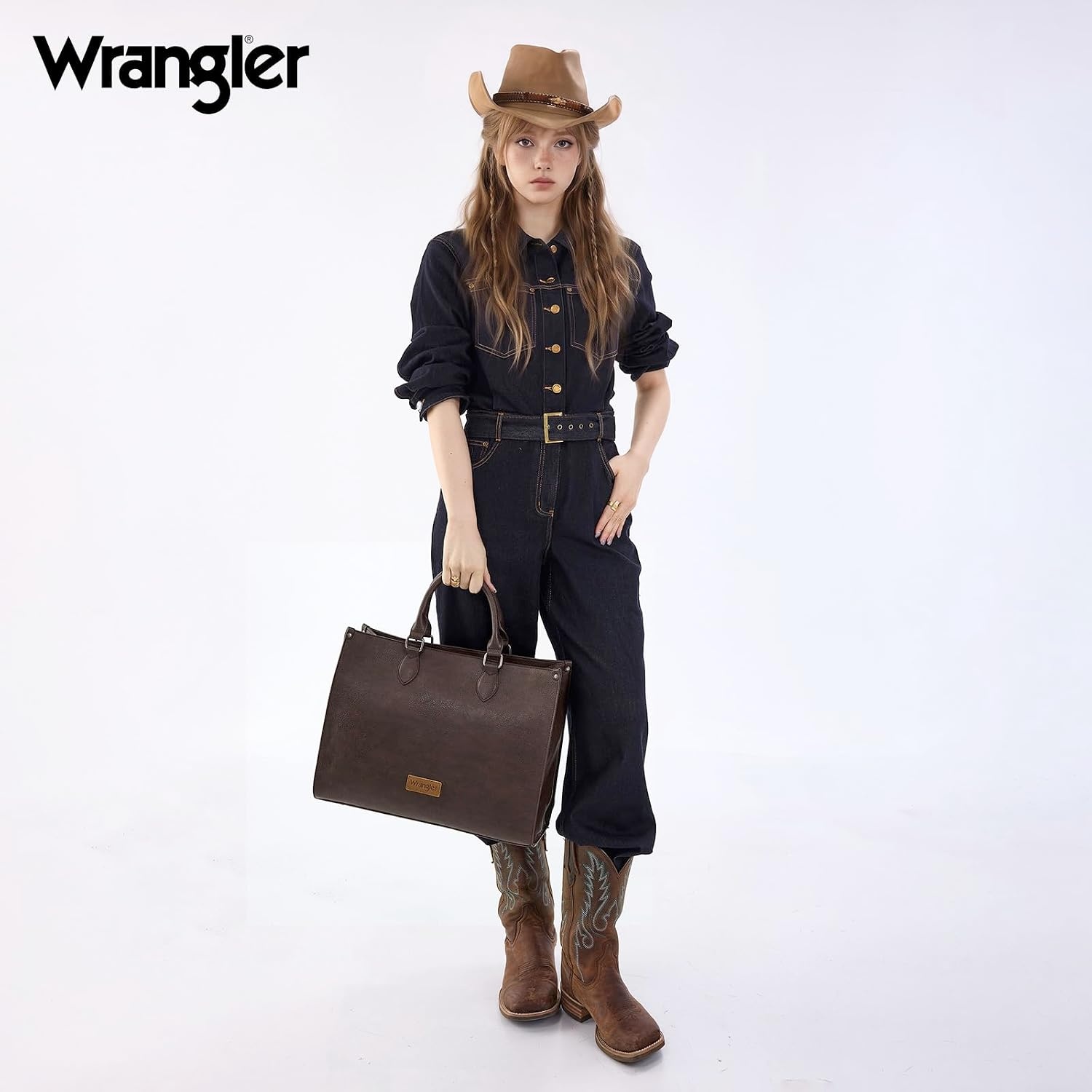 image:imageWrangler Laptop Tote Bag for Women 156 Inch Large Leather Work Bag with Cup Holder Vintage Computer Bags Briefcase HandbagCoffee