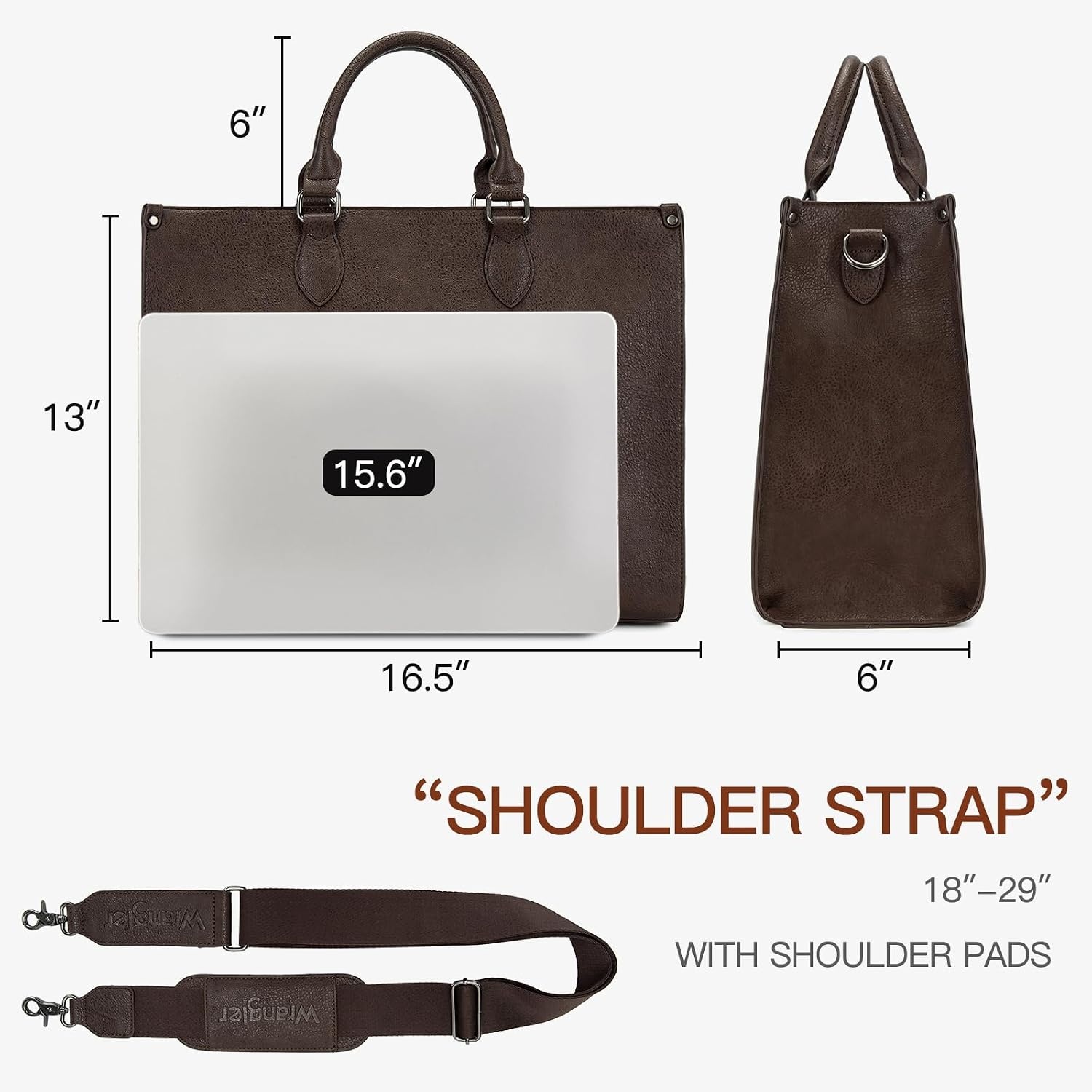 image:imageWrangler Laptop Tote Bag for Women 156 Inch Large Leather Work Bag with Cup Holder Vintage Computer Bags Briefcase HandbagCoffee
