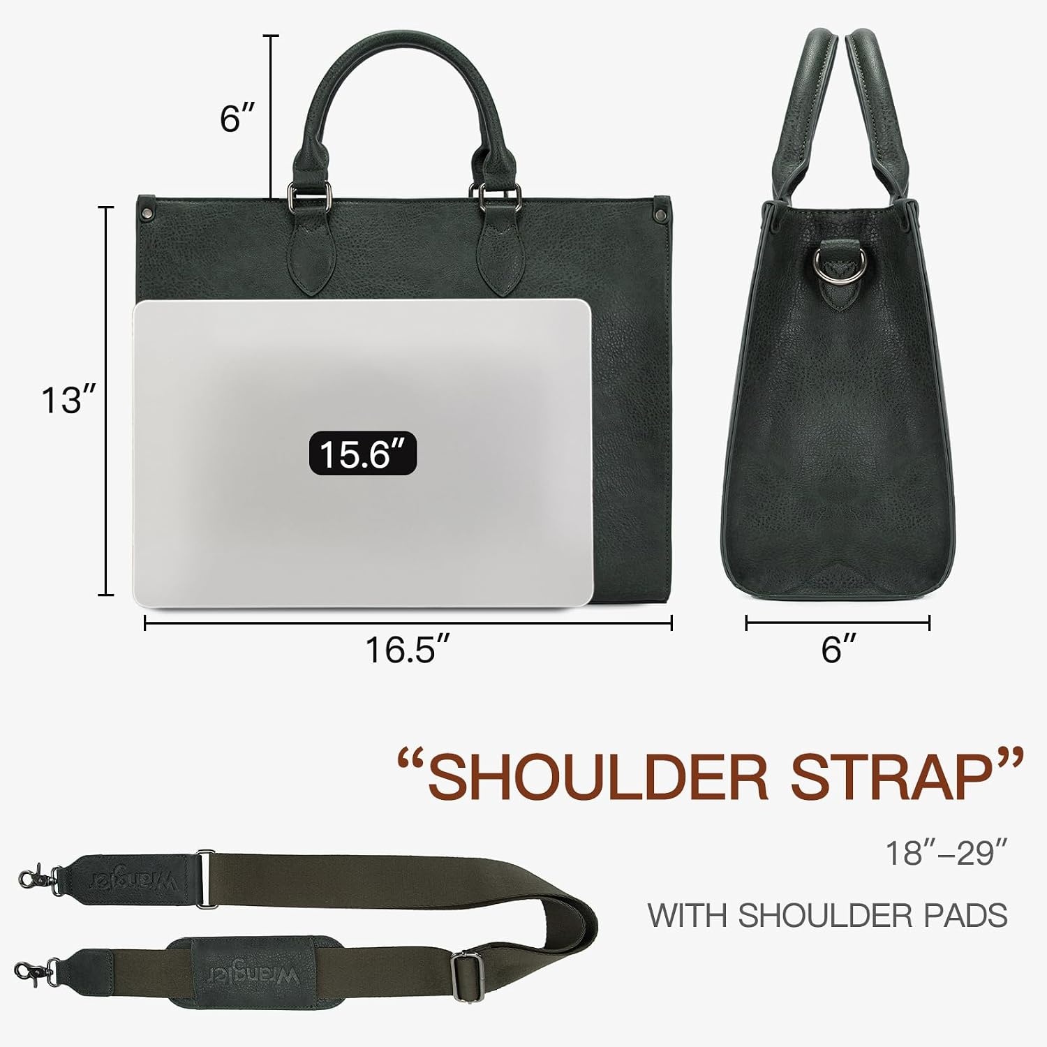 image:imageWrangler Laptop Tote Bag for Women 156 Inch Large Leather Work Bag with Cup Holder Vintage Computer Bags Briefcase HandbagGreen