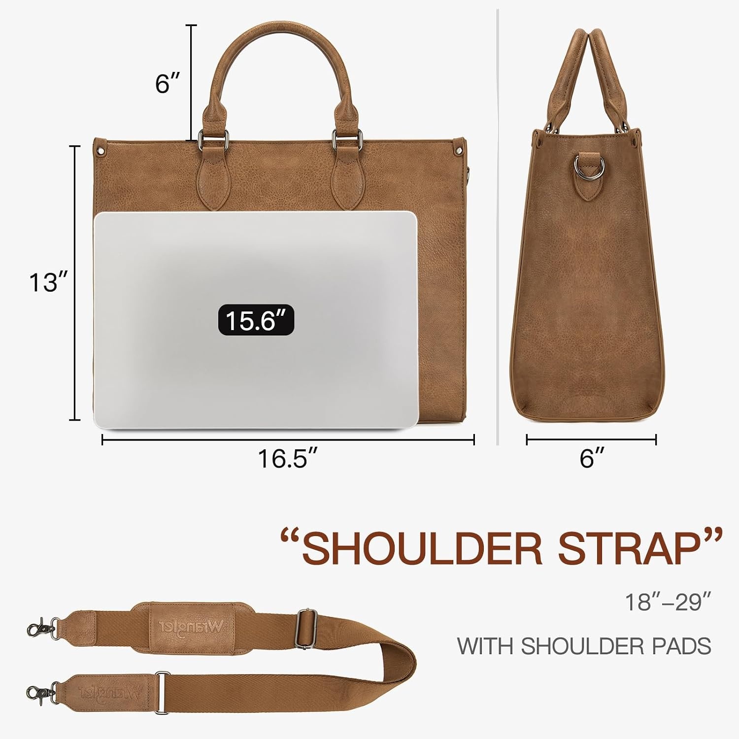 image:imageWrangler Laptop Tote Bag for Women 156 Inch Large Leather Work Bag with Cup Holder Vintage Computer Bags Briefcase HandbagKhaki