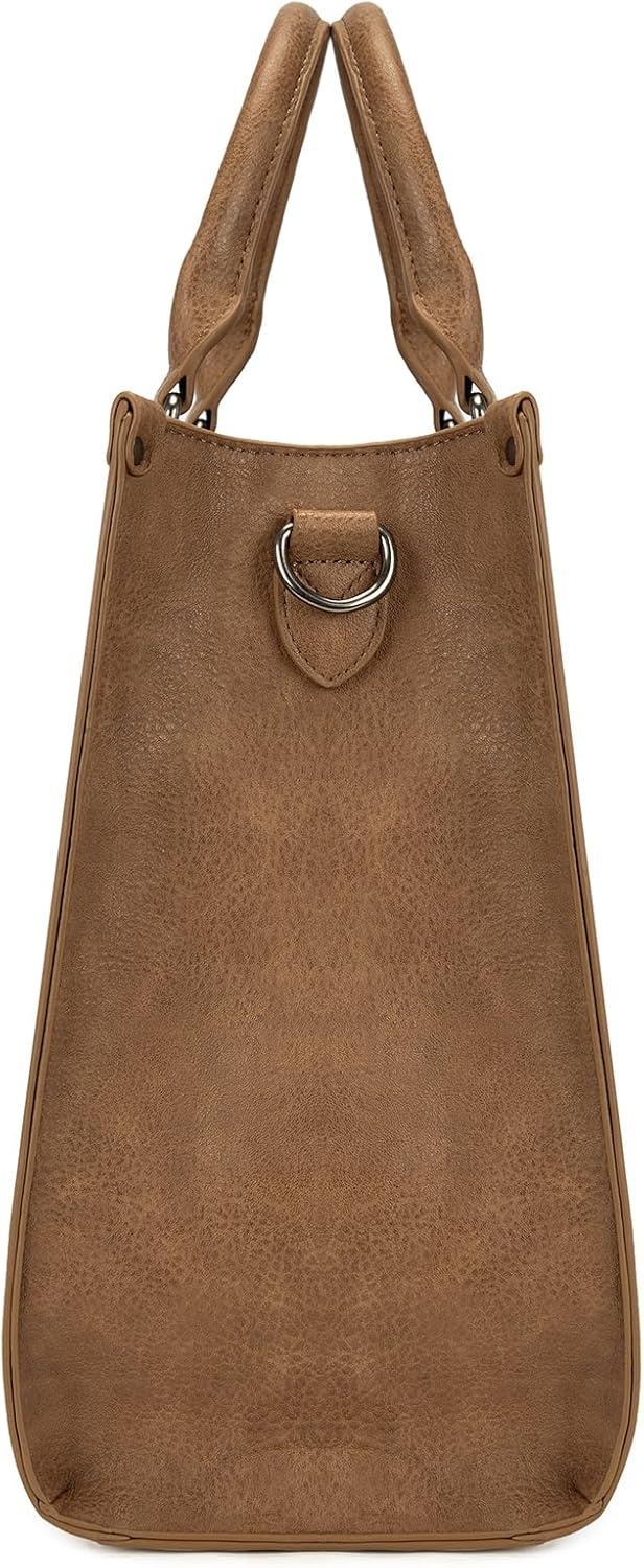 image:imageWrangler Laptop Tote Bag for Women 156 Inch Large Leather Work Bag with Cup Holder Vintage Computer Bags Briefcase HandbagKhaki