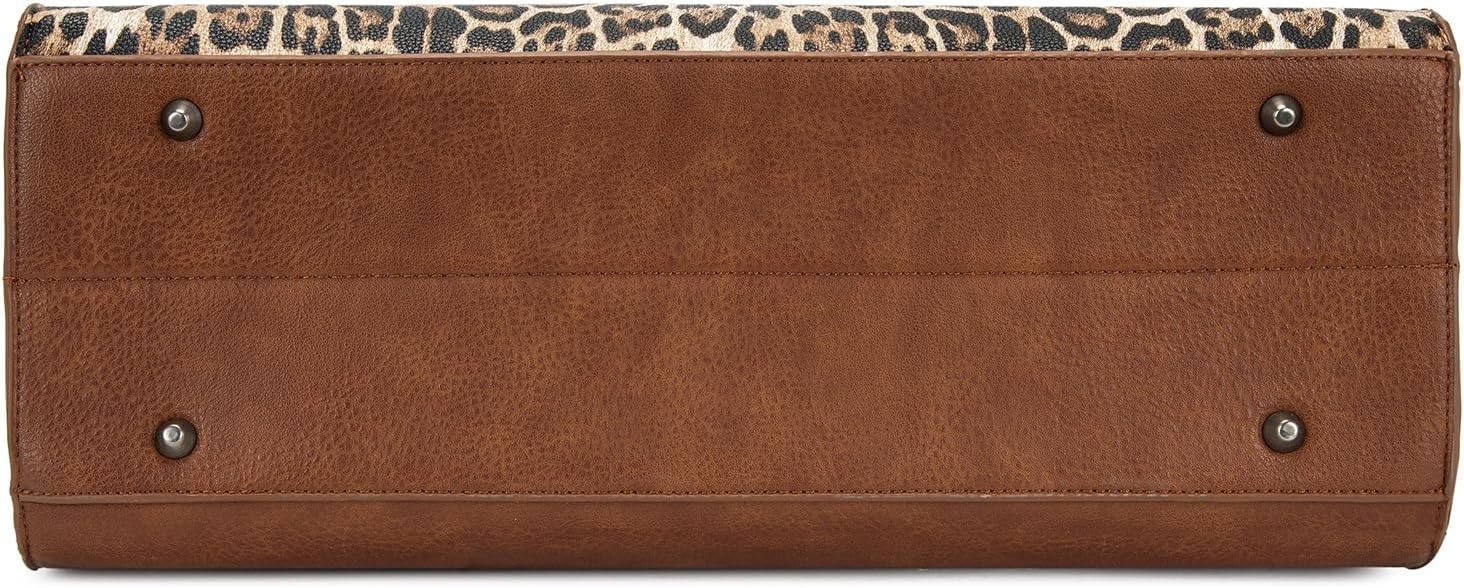 image:imageWrangler Laptop Tote Bag for Women 156 Inch Large Leather Work Bag with Cup Holder Vintage Computer Bags Briefcase HandbagLeopard