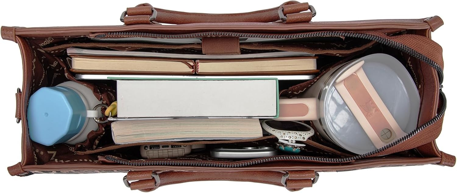 image:imageWrangler Laptop Tote Bag for Women 156 Inch Large Leather Work Bag with Cup Holder Vintage Computer Bags Briefcase HandbagLeopard