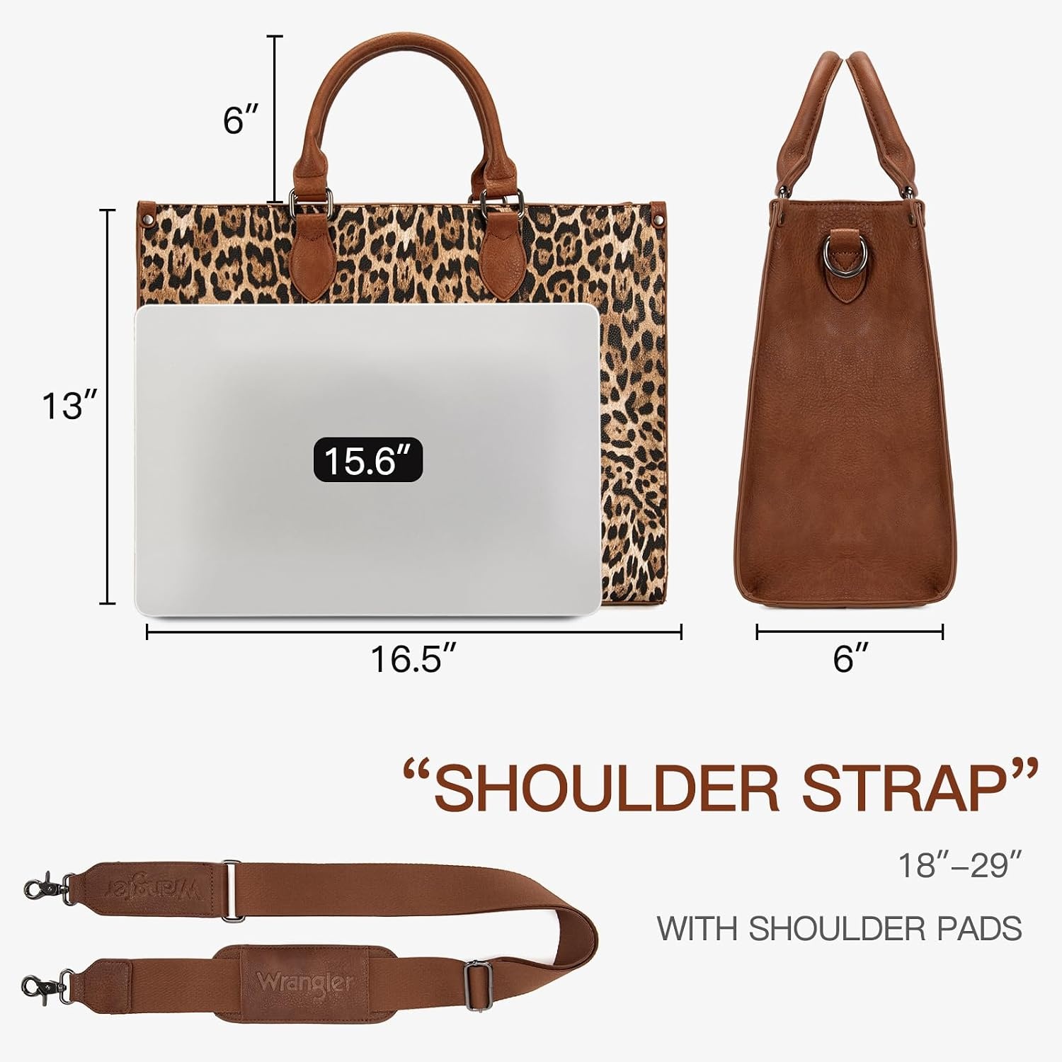 image:imageWrangler Laptop Tote Bag for Women 156 Inch Large Leather Work Bag with Cup Holder Vintage Computer Bags Briefcase HandbagLeopard