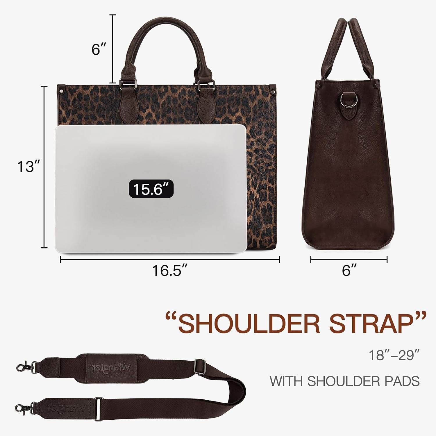 image:imageWrangler Laptop Tote Bag for Women 156 Inch Large Leather Work Bag with Cup Holder Vintage Computer Bags Briefcase HandbagLeopardcoffee