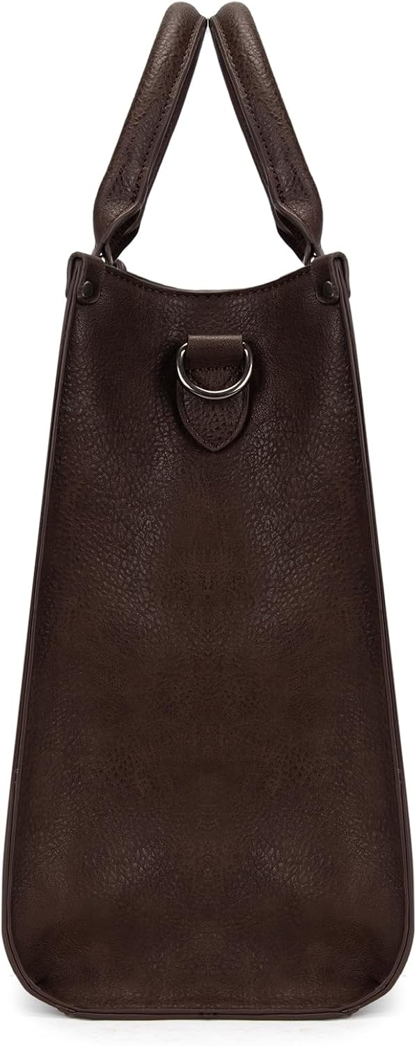 image:imageWrangler Laptop Tote Bag for Women 156 Inch Large Leather Work Bag with Cup Holder Vintage Computer Bags Briefcase HandbagLeopardcoffee