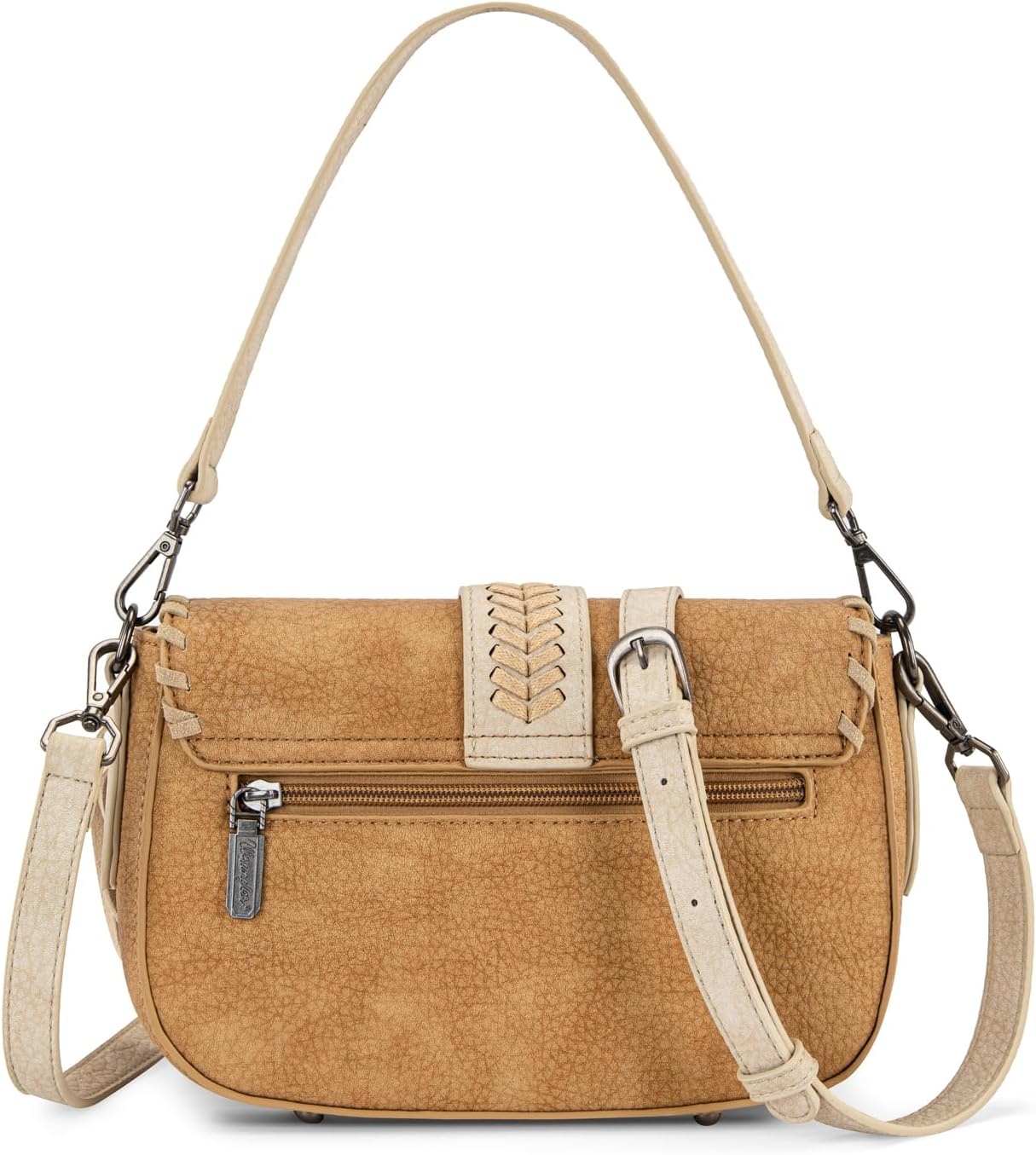image:imageWrangler Western Shoulder Bag for Women Flap Crossbody Purse with Whipstitch Detail amp FringeVintage Cowgirl HandbagAbrown