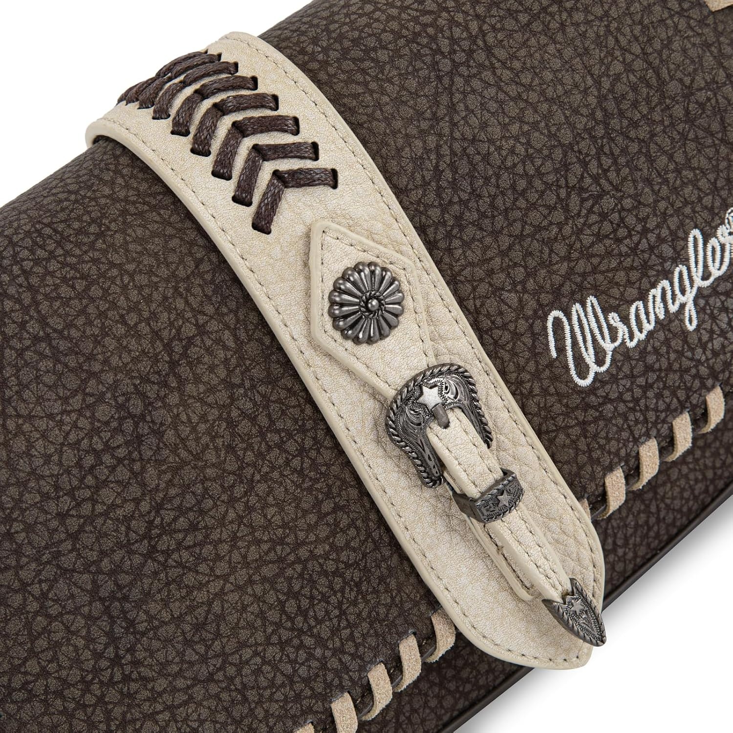 image:imageWrangler Western Shoulder Bag for Women Flap Crossbody Purse with Whipstitch Detail amp FringeVintage Cowgirl HandbagAcoffee