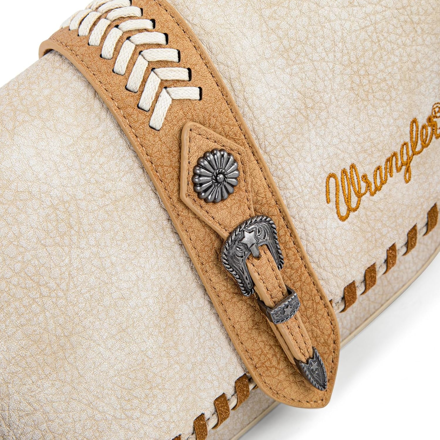 image:imageWrangler Western Shoulder Bag for Women Flap Crossbody Purse with Whipstitch Detail amp FringeVintage Cowgirl HandbagAtan