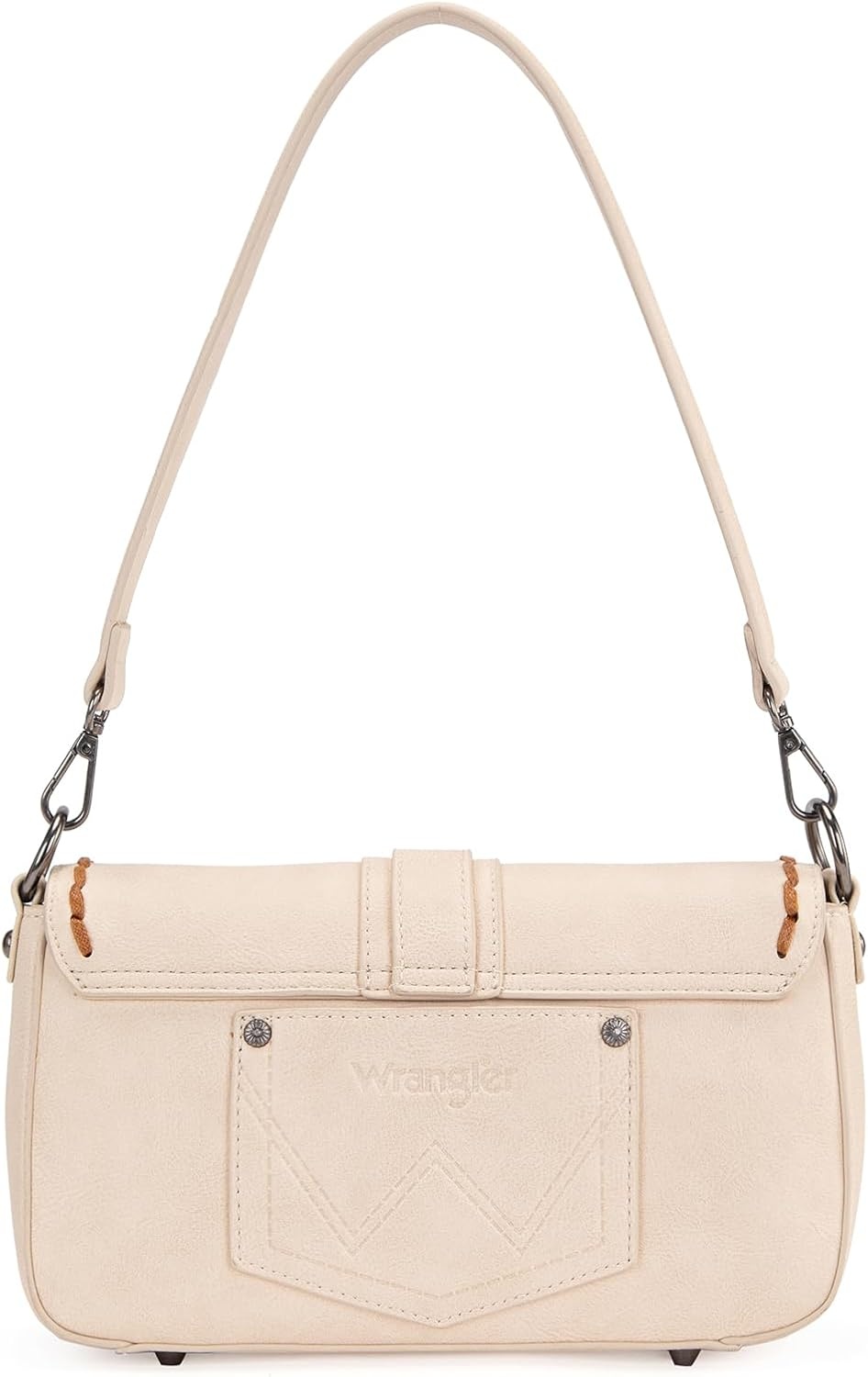 image:imageWrangler Western Shoulder Bag for Women Flap Crossbody Purse with Whipstitch Detail amp FringeVintage Cowgirl HandbagBbeige