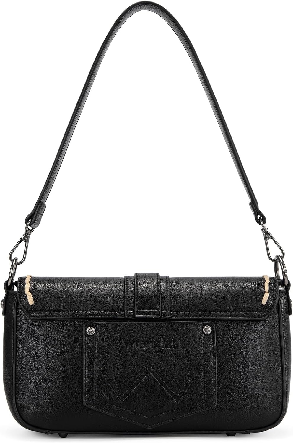 image:imageWrangler Western Shoulder Bag for Women Flap Crossbody Purse with Whipstitch Detail amp FringeVintage Cowgirl HandbagBblack