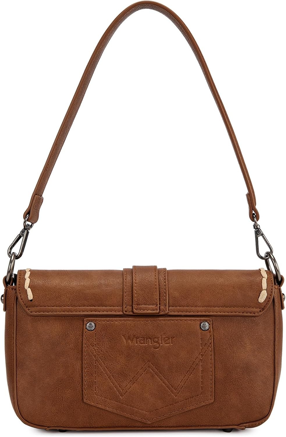 image:imageWrangler Western Shoulder Bag for Women Flap Crossbody Purse with Whipstitch Detail amp FringeVintage Cowgirl HandbagBbrown