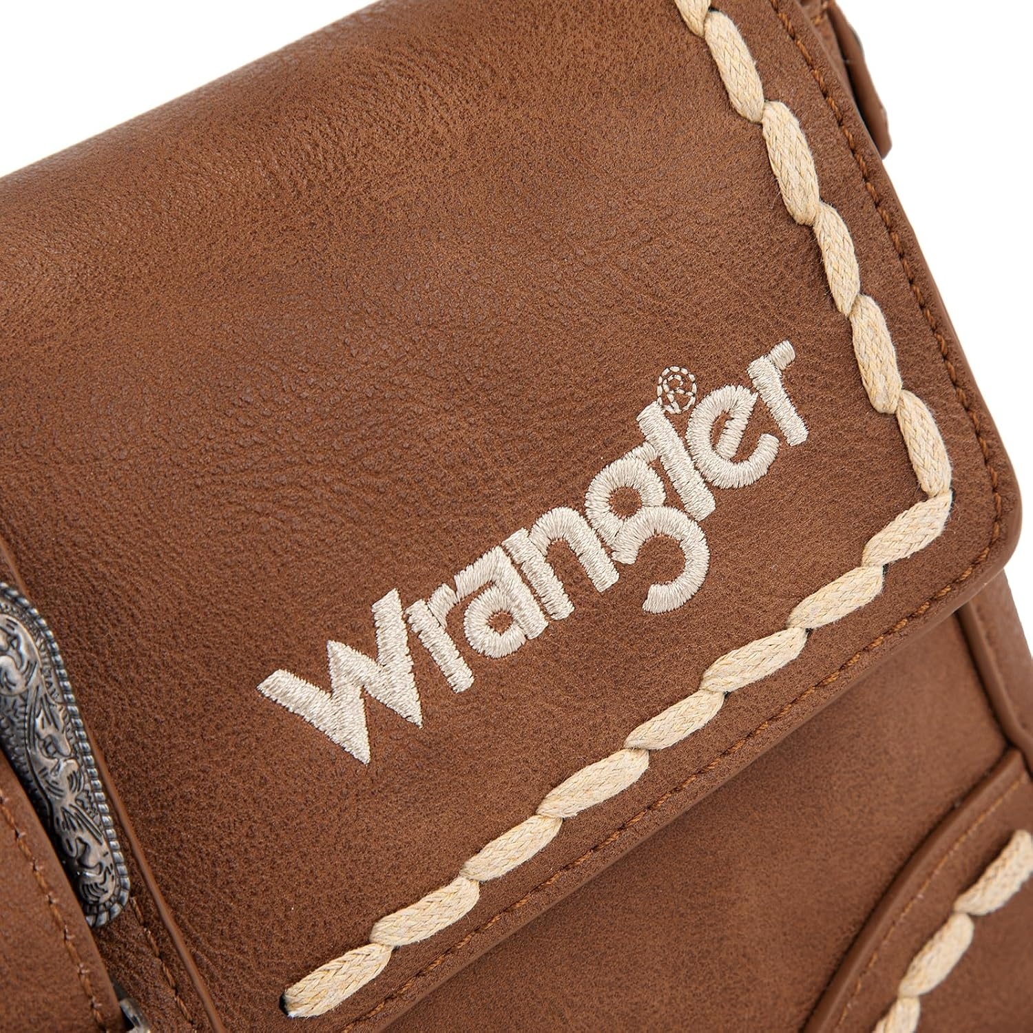 image:imageWrangler Western Shoulder Bag for Women Flap Crossbody Purse with Whipstitch Detail amp FringeVintage Cowgirl HandbagBbrown