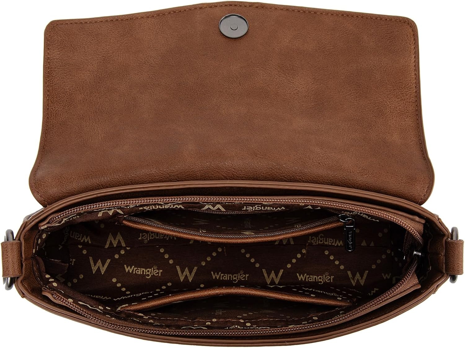image:imageWrangler Western Shoulder Bag for Women Flap Crossbody Purse with Whipstitch Detail amp FringeVintage Cowgirl HandbagBbrown