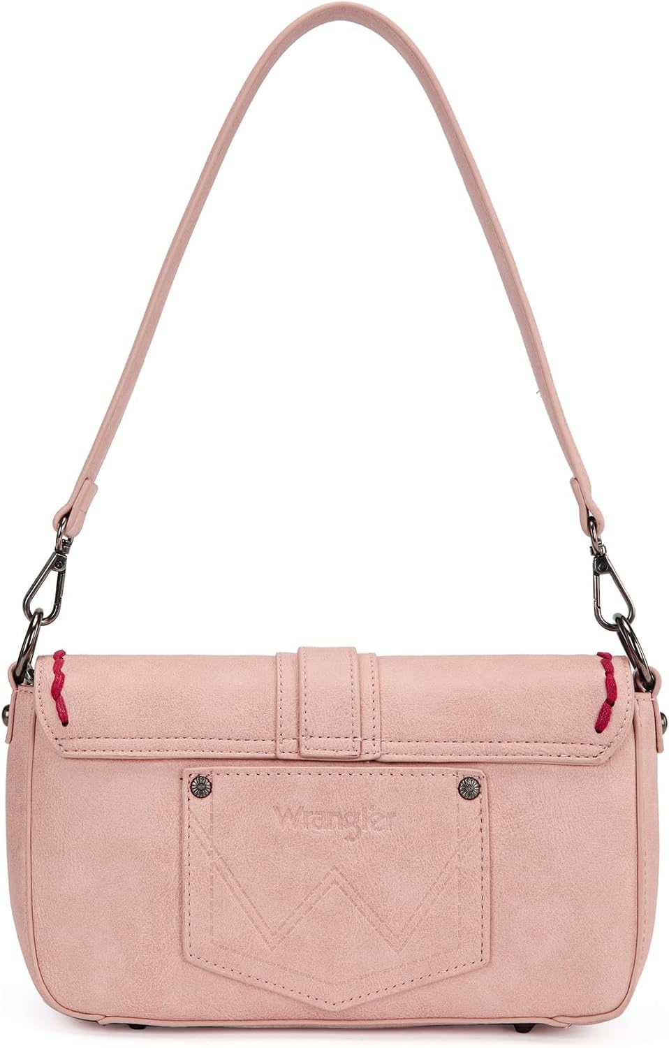 image:imageWrangler Western Shoulder Bag for Women Flap Crossbody Purse with Whipstitch Detail amp FringeVintage Cowgirl HandbagBdeep Pink