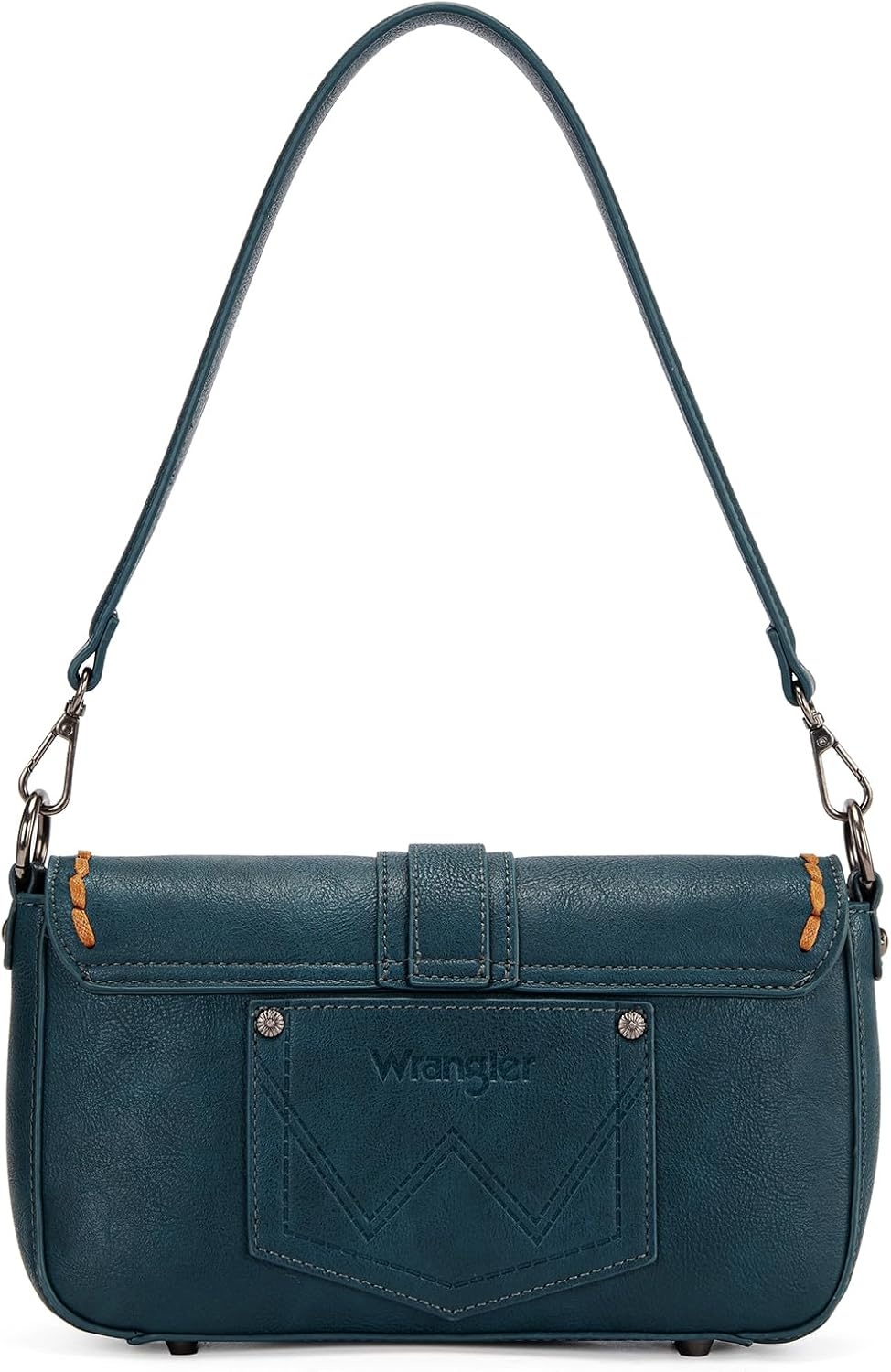 image:imageWrangler Western Shoulder Bag for Women Flap Crossbody Purse with Whipstitch Detail amp FringeVintage Cowgirl HandbagBgreen Dark