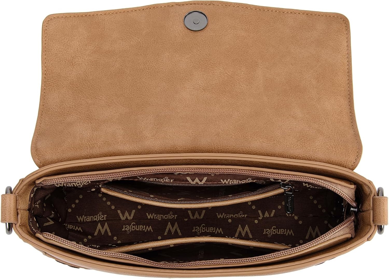 image:imageWrangler Western Shoulder Bag for Women Flap Crossbody Purse with Whipstitch Detail amp FringeVintage Cowgirl HandbagBkhaki