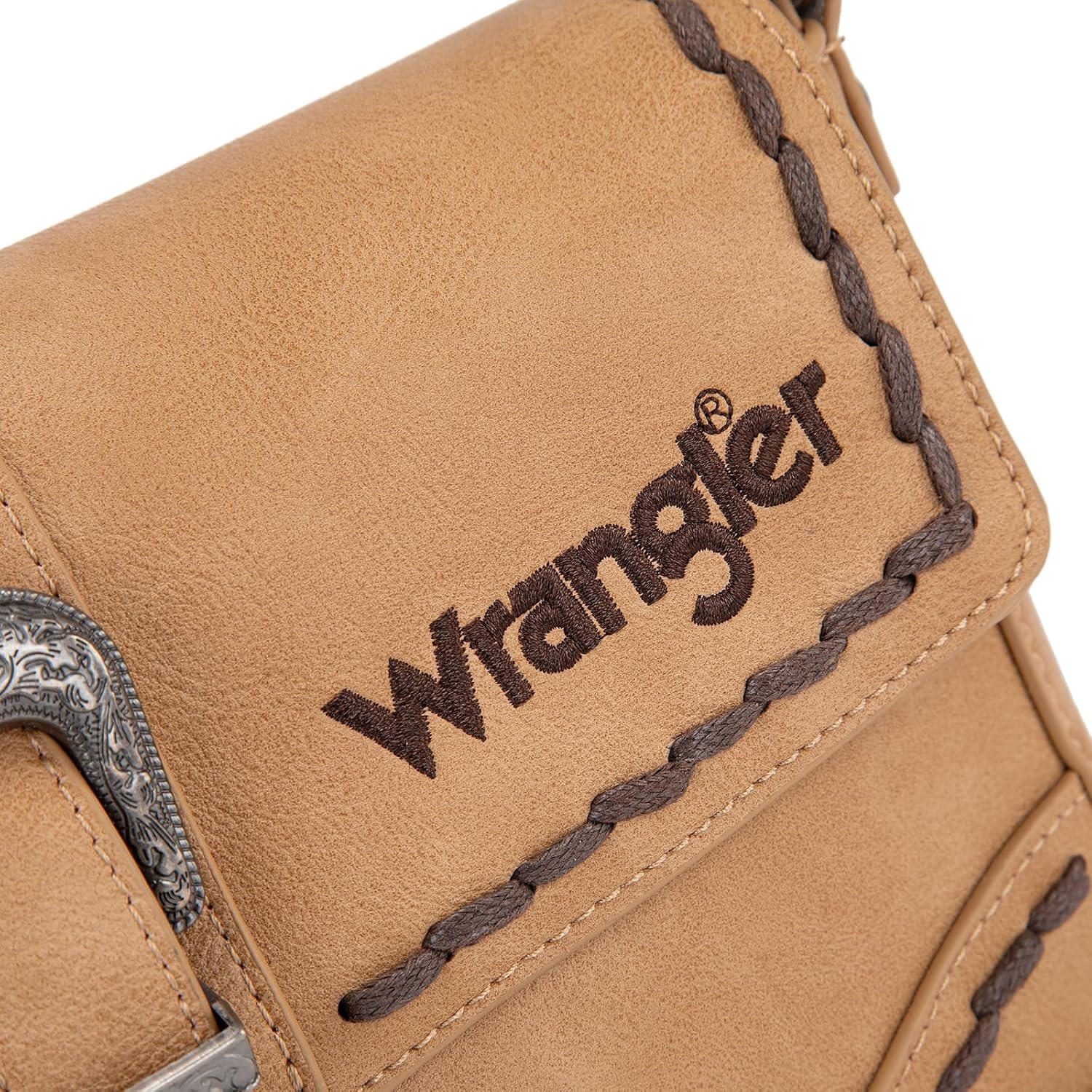 image:imageWrangler Western Shoulder Bag for Women Flap Crossbody Purse with Whipstitch Detail amp FringeVintage Cowgirl HandbagBkhaki