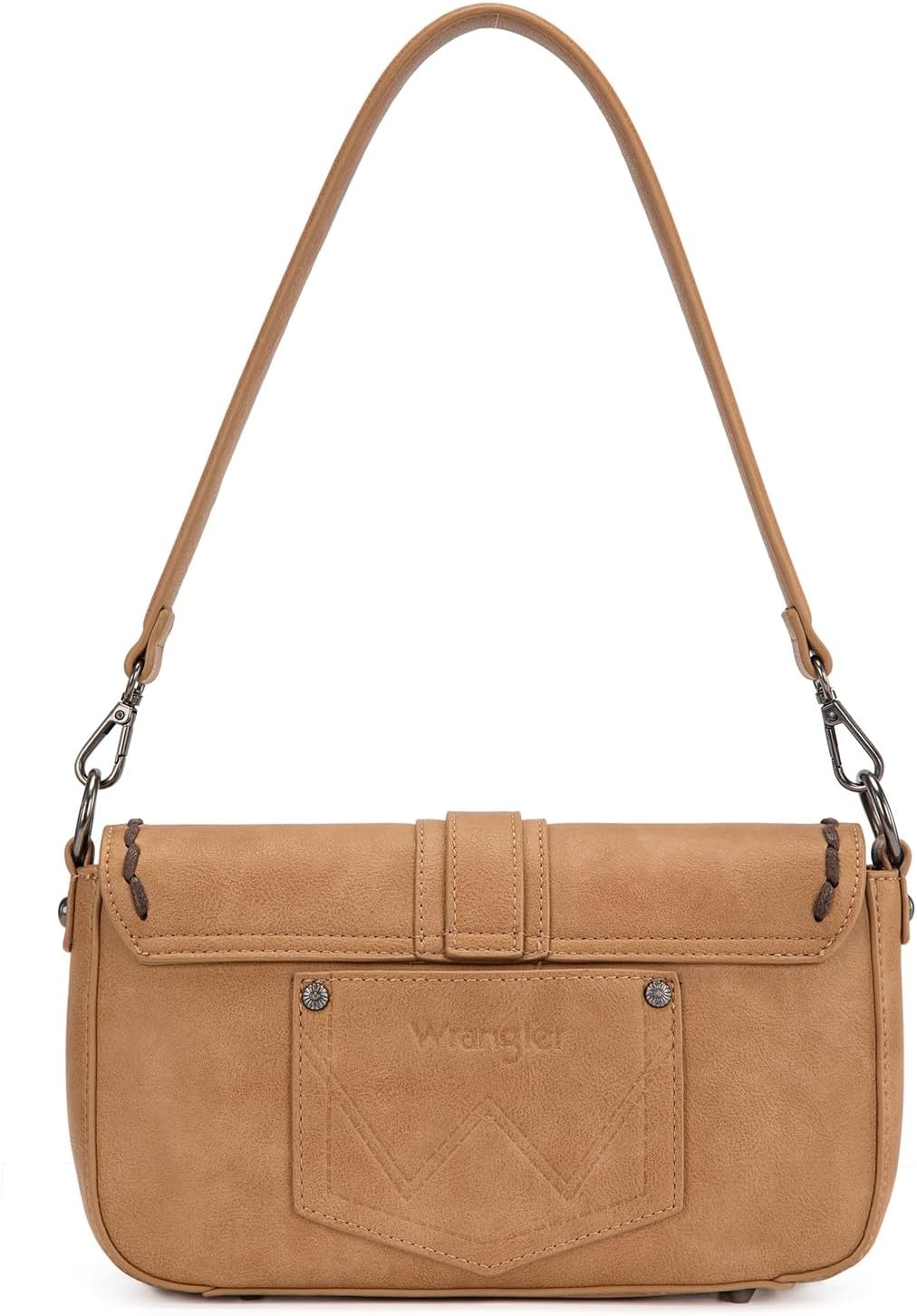 image:imageWrangler Western Shoulder Bag for Women Flap Crossbody Purse with Whipstitch Detail amp FringeVintage Cowgirl HandbagBkhaki