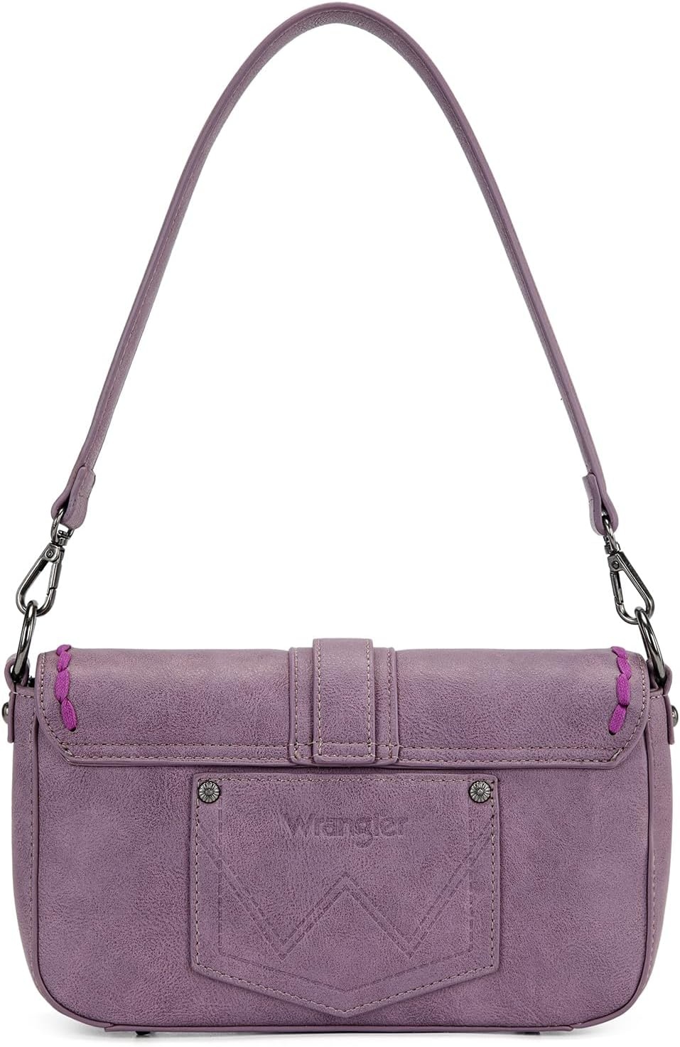 image:imageWrangler Western Shoulder Bag for Women Flap Crossbody Purse with Whipstitch Detail amp FringeVintage Cowgirl HandbagBpurple