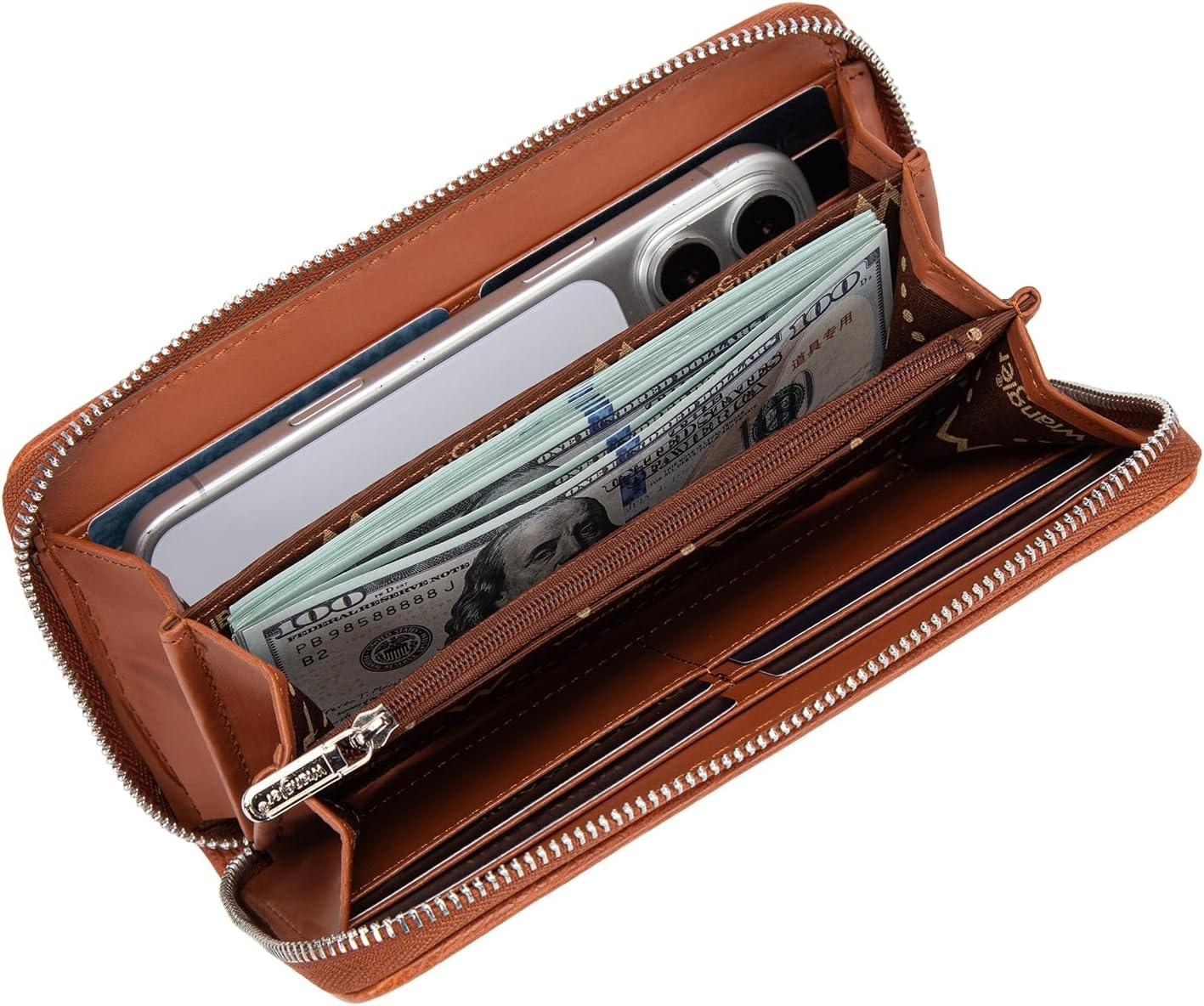 image:imageWrangler Wristlet Wallets for Women Lace Floral Tooled Clutch Purse RFID Blocking Wallet Credit Card HolderBrown