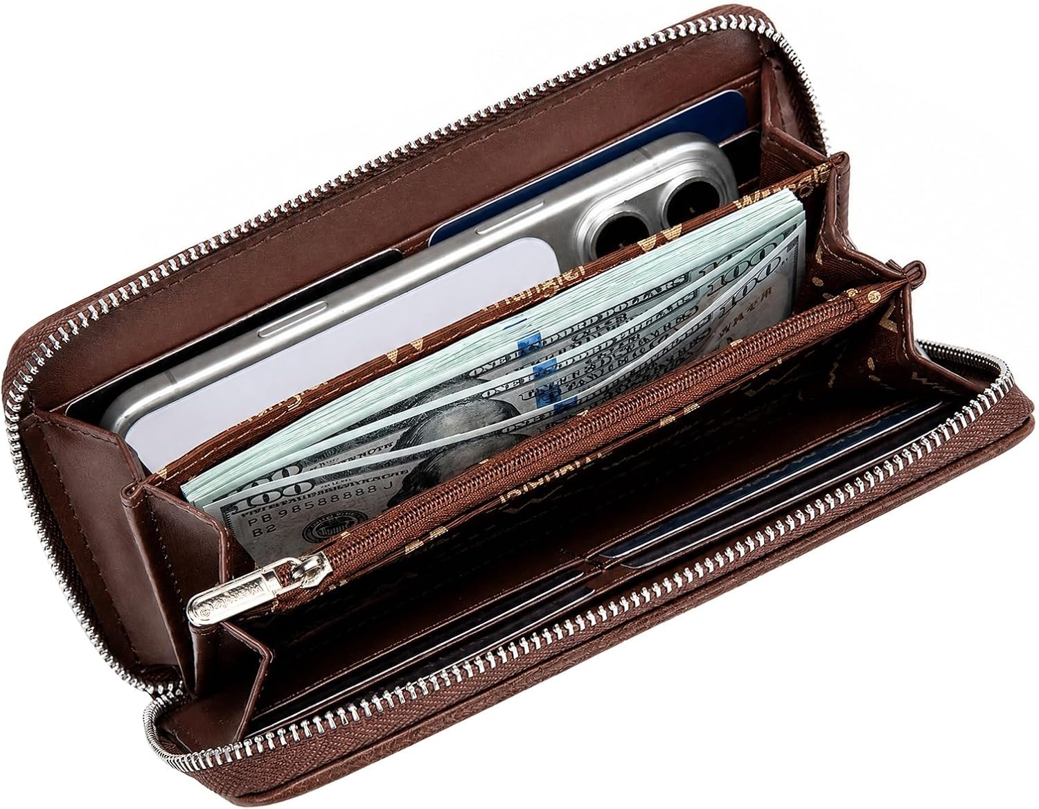 image:imageWrangler Wristlet Wallets for Women Lace Floral Tooled Clutch Purse RFID Blocking Wallet Credit Card HolderCoffee