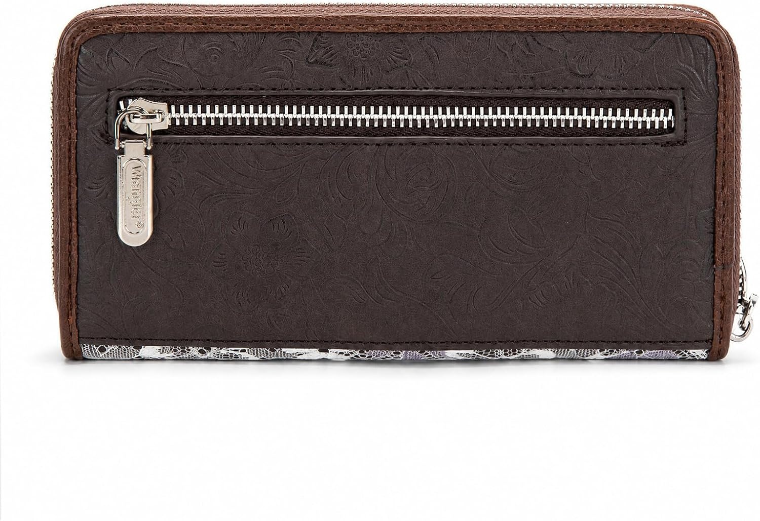 image:imageWrangler Wristlet Wallets for Women Lace Floral Tooled Clutch Purse RFID Blocking Wallet Credit Card HolderCoffee