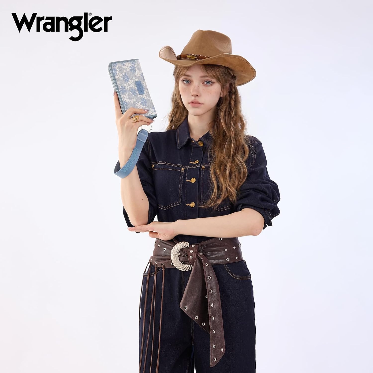 image:imageWrangler Wristlet Wallets for Women Lace Floral Tooled Clutch Purse RFID Blocking Wallet Credit Card HolderJean
