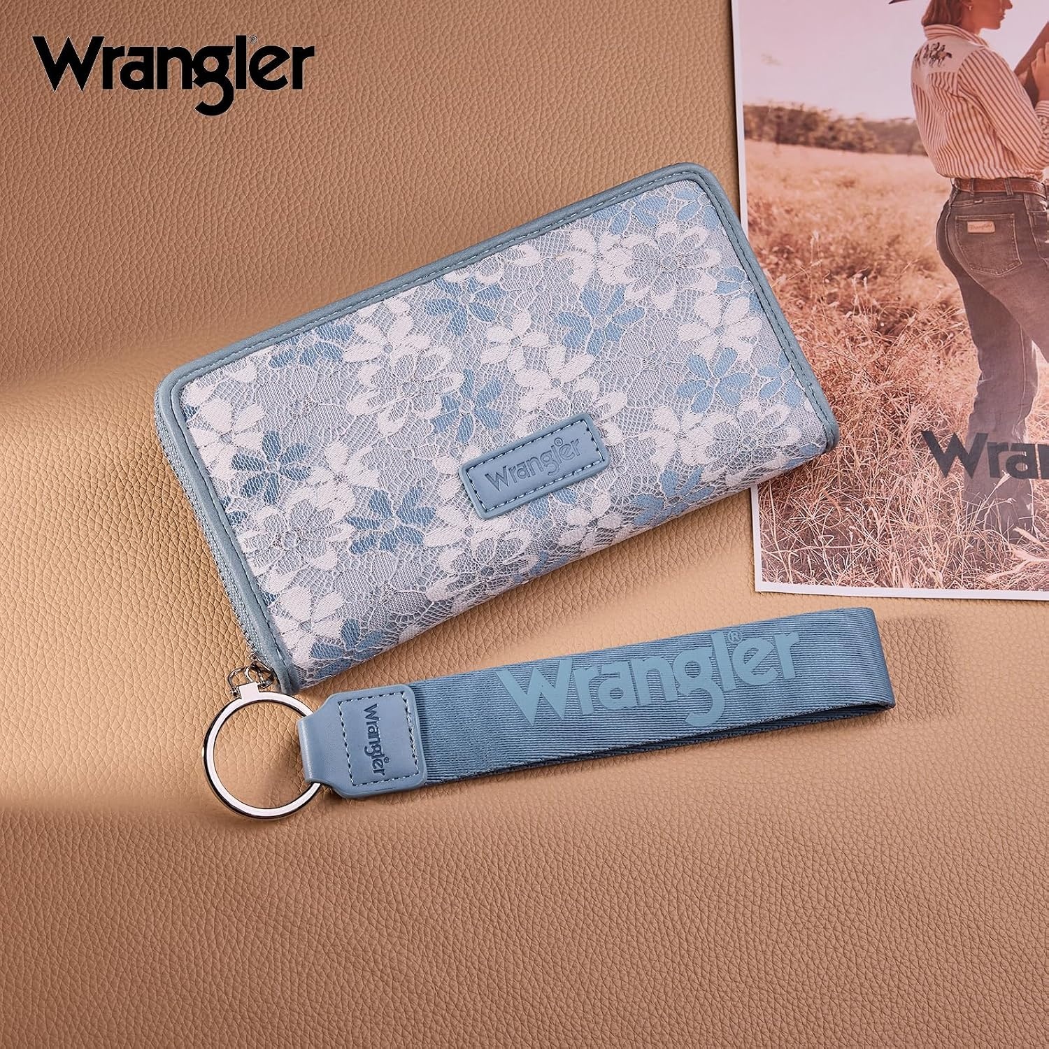 image:imageWrangler Wristlet Wallets for Women Lace Floral Tooled Clutch Purse RFID Blocking Wallet Credit Card HolderJean