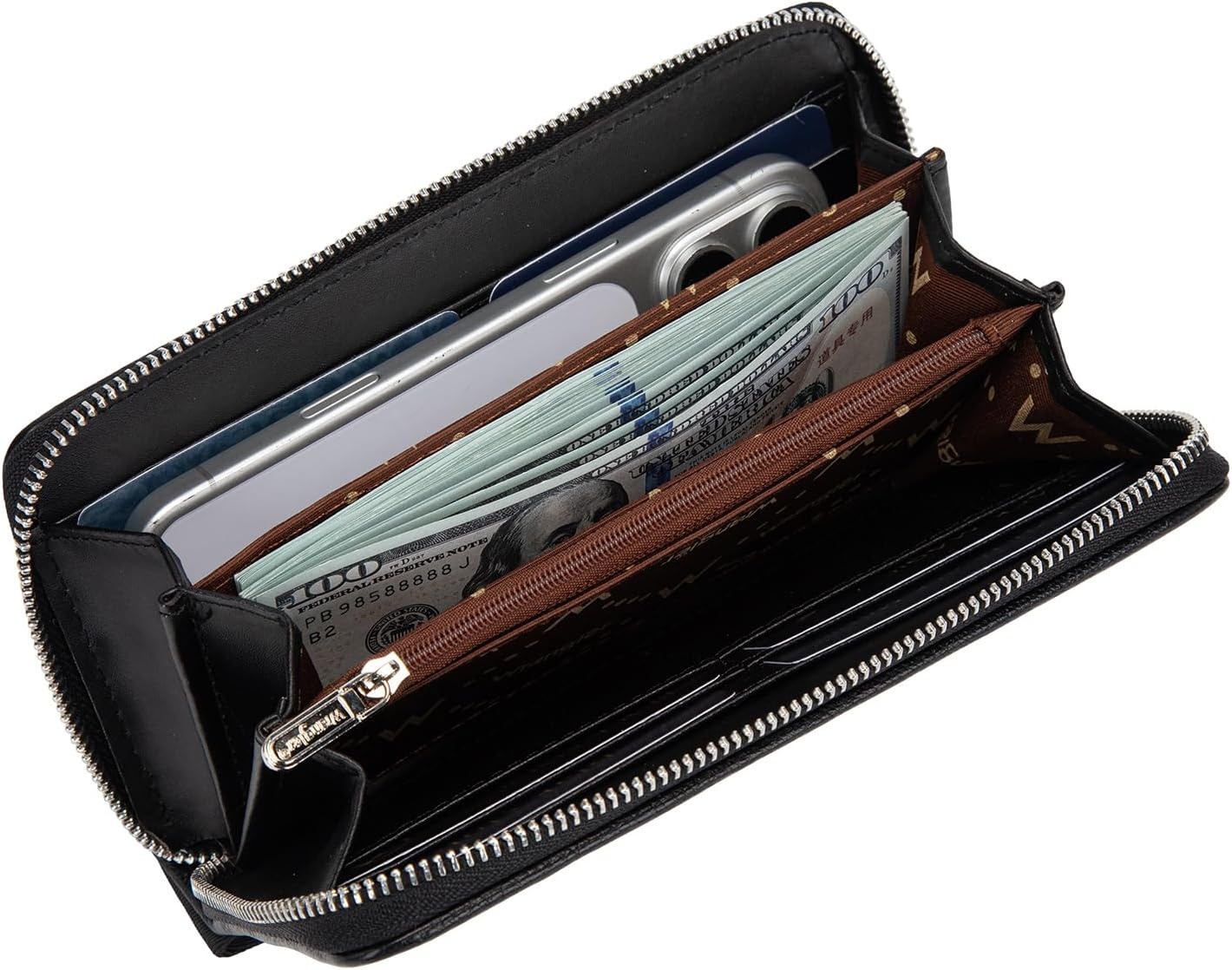 image:imageWrangler Wristlet Wallets for Women Lace Floral Tooled Clutch Purse RFID Blocking Wallet Credit Card HolderJet Black
