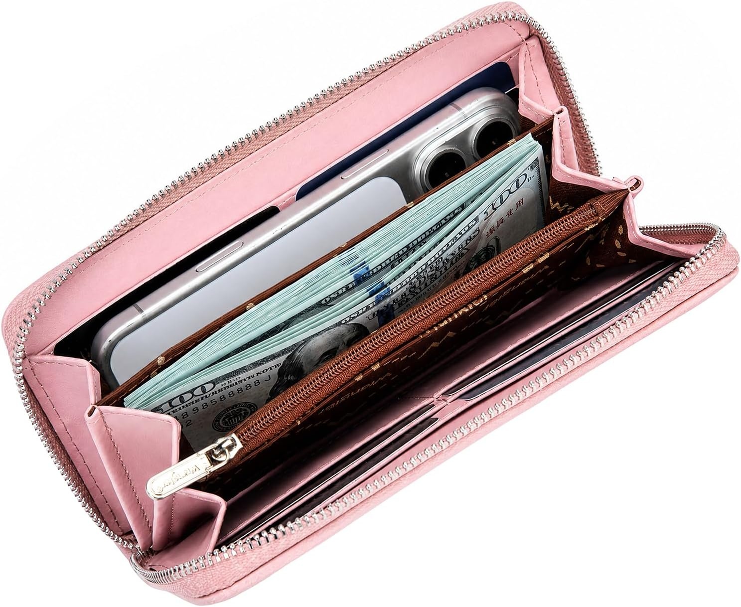 image:imageWrangler Wristlet Wallets for Women Lace Floral Tooled Clutch Purse RFID Blocking Wallet Credit Card HolderPink