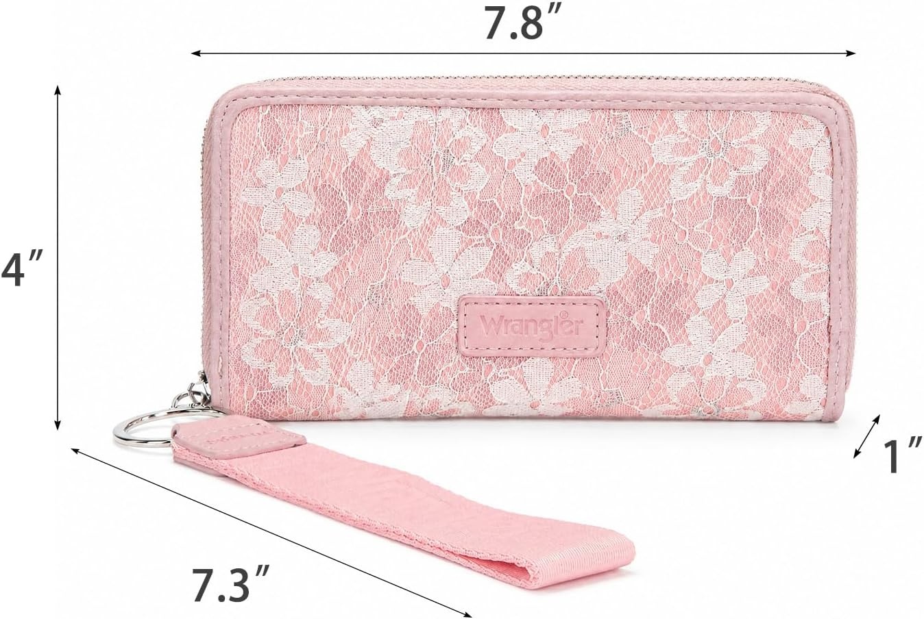 image:imageWrangler Wristlet Wallets for Women Lace Floral Tooled Clutch Purse RFID Blocking Wallet Credit Card HolderPink