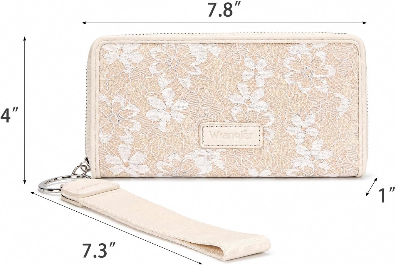 image:imageWrangler Wristlet Wallets for Women Lace Floral Tooled Clutch Purse RFID Blocking Wallet Credit Card HolderTan