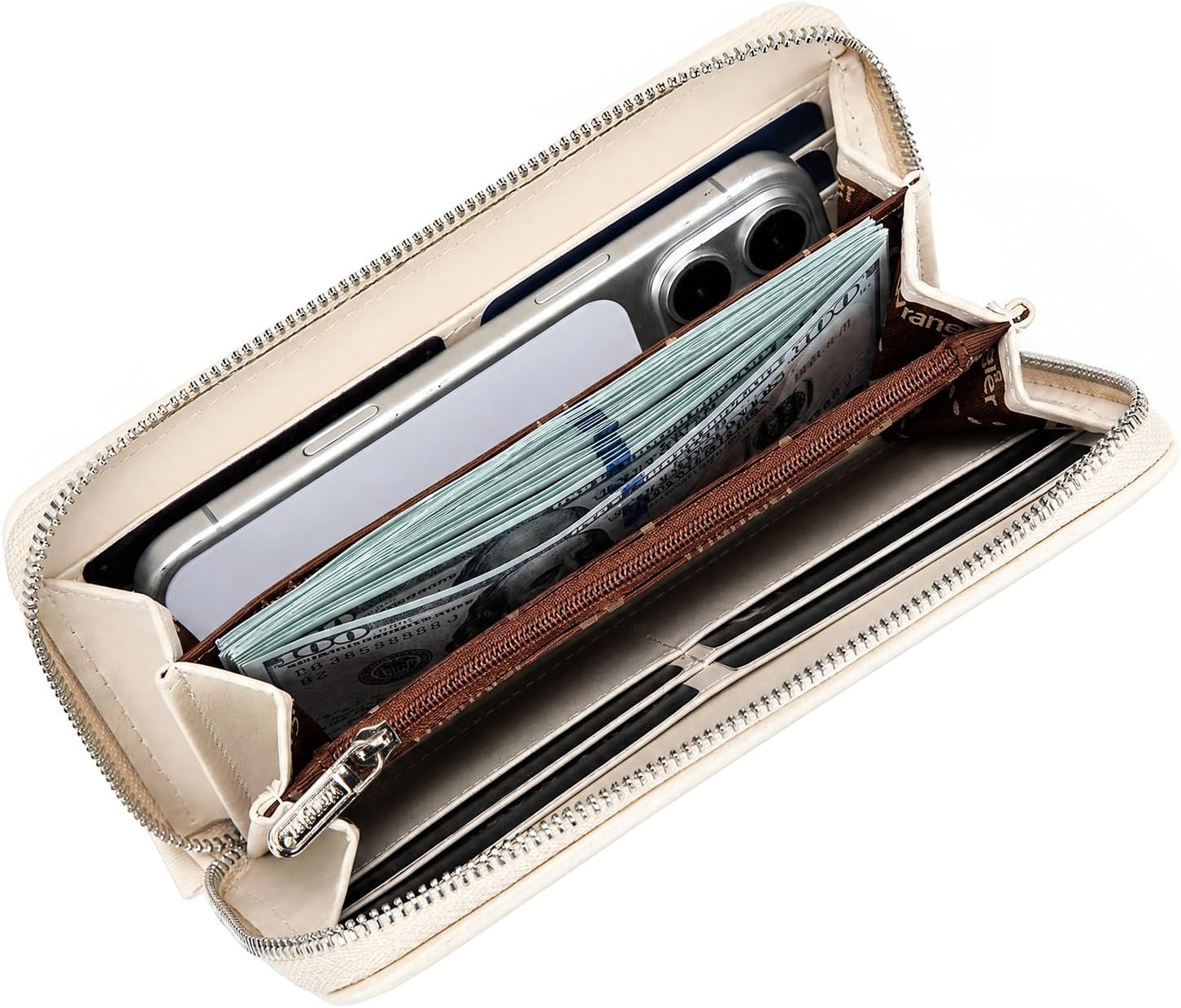 image:imageWrangler Wristlet Wallets for Women Lace Floral Tooled Clutch Purse RFID Blocking Wallet Credit Card HolderTan