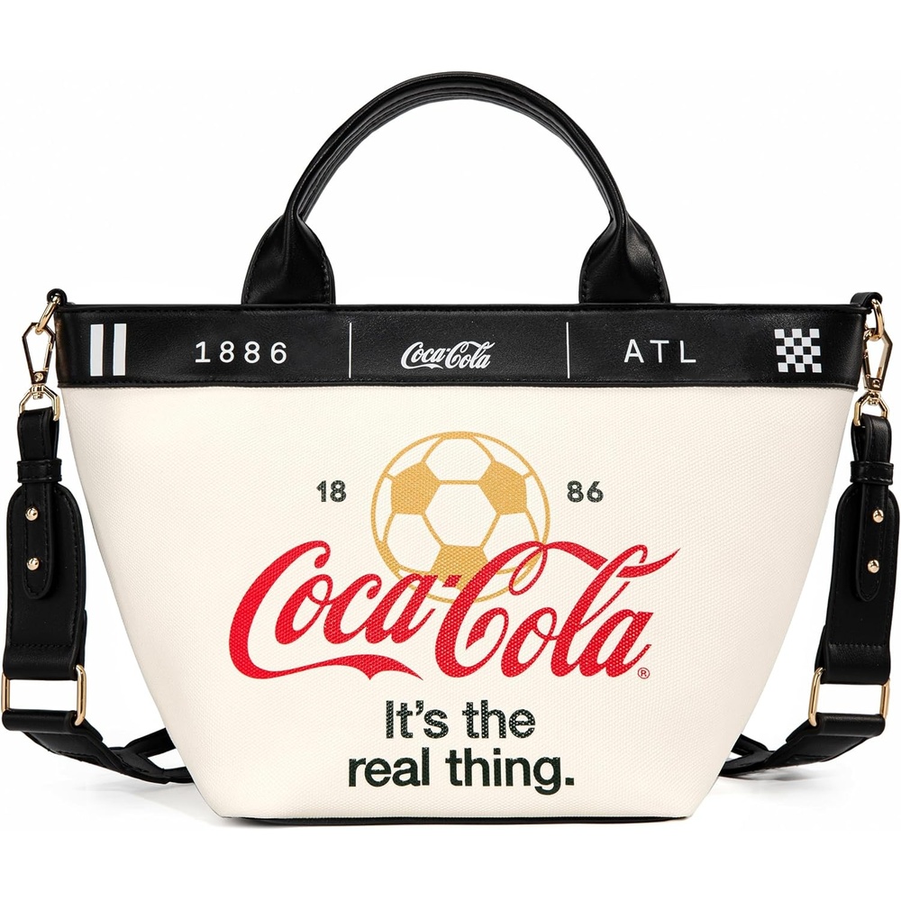 image:imageMontana West CocaCola Tote Bag for Women Soccer Style Hobo Bag Canvas Handbag with Detachable Crossbody StrapBlackwhite