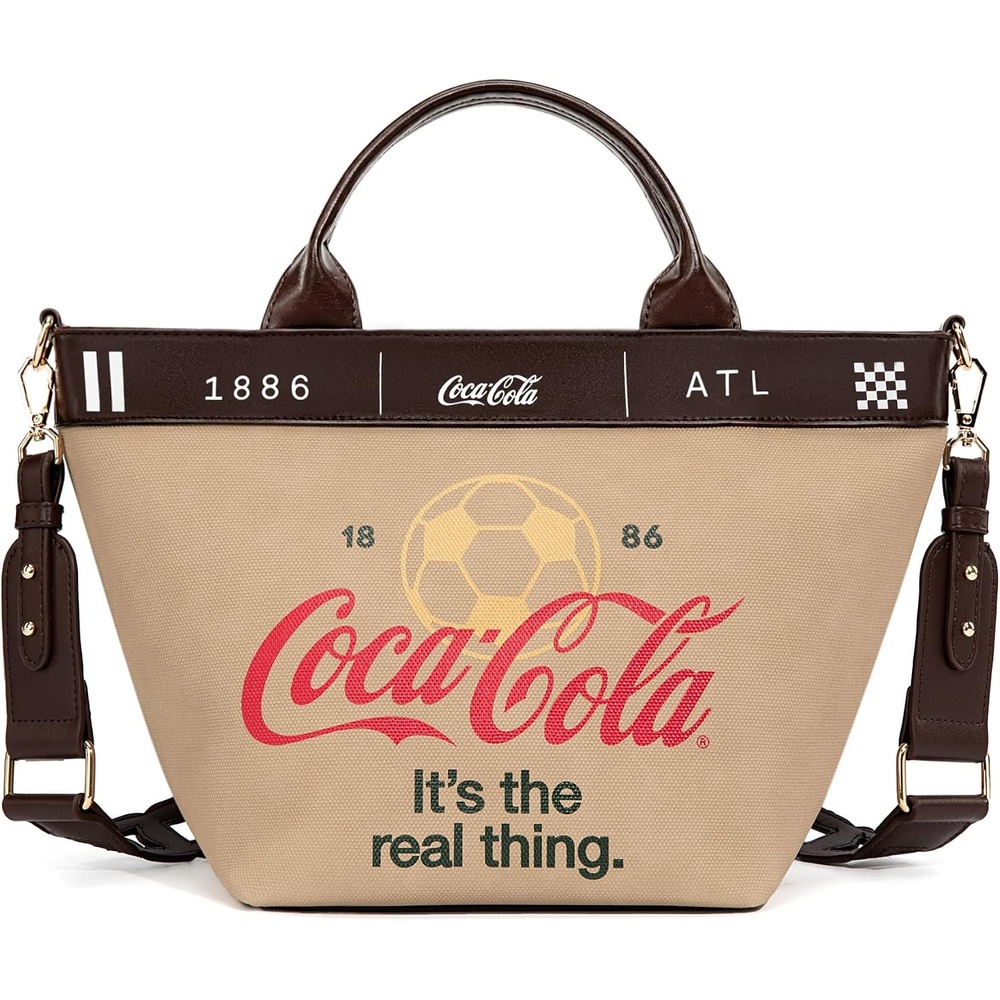 image:imageMontana West CocaCola Tote Bag for Women Soccer Style Hobo Bag Canvas Handbag with Detachable Crossbody StrapKhakiblack